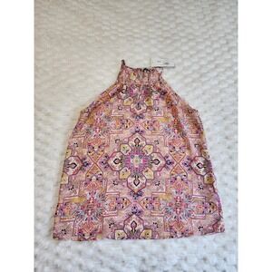 Evereve Allison Joy Jessa Mosaic Halter Tank Top Pink Yellow Blue M